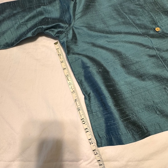 Anii By Natural Vintage - Turquoise Long-Sleeve Button Top - 100% Pure Silk - XL - Picture 9 of 9